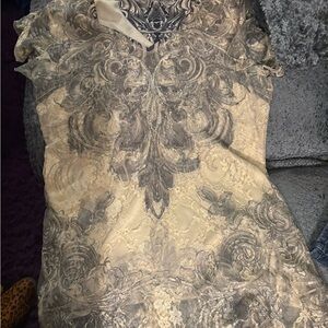 Roz & Ali Elegant Cream and Gray Blouse